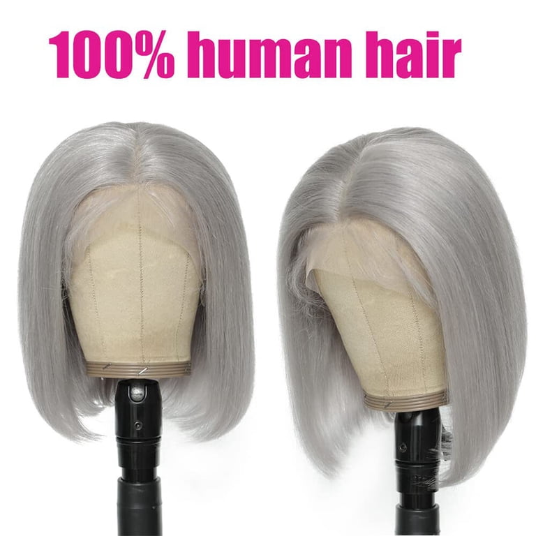 Grey Bob Wig Human Hair 13x4 Lace Front Wigs Pre Plucked  display picture 1