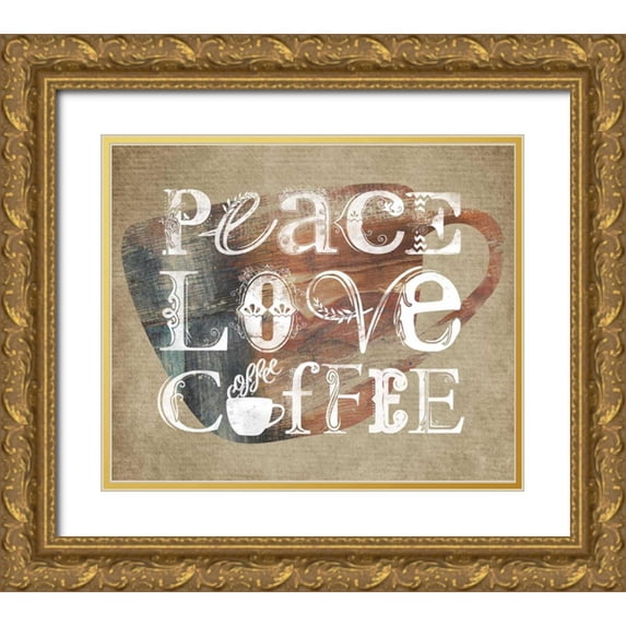 Longfellow Designs 17x15 Gold Ornate Wood Framed with Double Matting Museum Art Print Titled - Peace Love Coffee