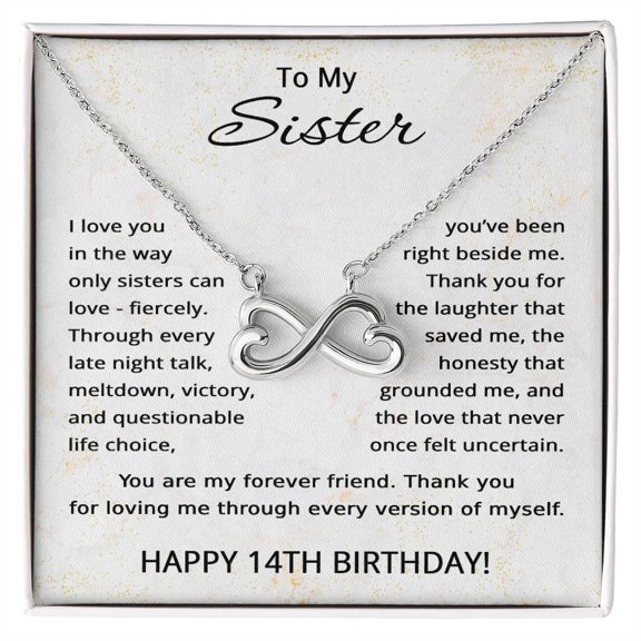 14th Birthday Gifts for Sister - To My Sister Necklace from Sister - 14 Years Old Sister Title: 14k White Gold Finish, Box Choice: Standard Box