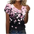 thumbnail image 2 of Njagoc3 Womens Short Sleeve Floral Top - Black Base with Pink/White Rose Accents | Stretch Rayon Fabric, Scoop Neckline | Effortless Chic for Office/Brunch Occasions, 2 of 6