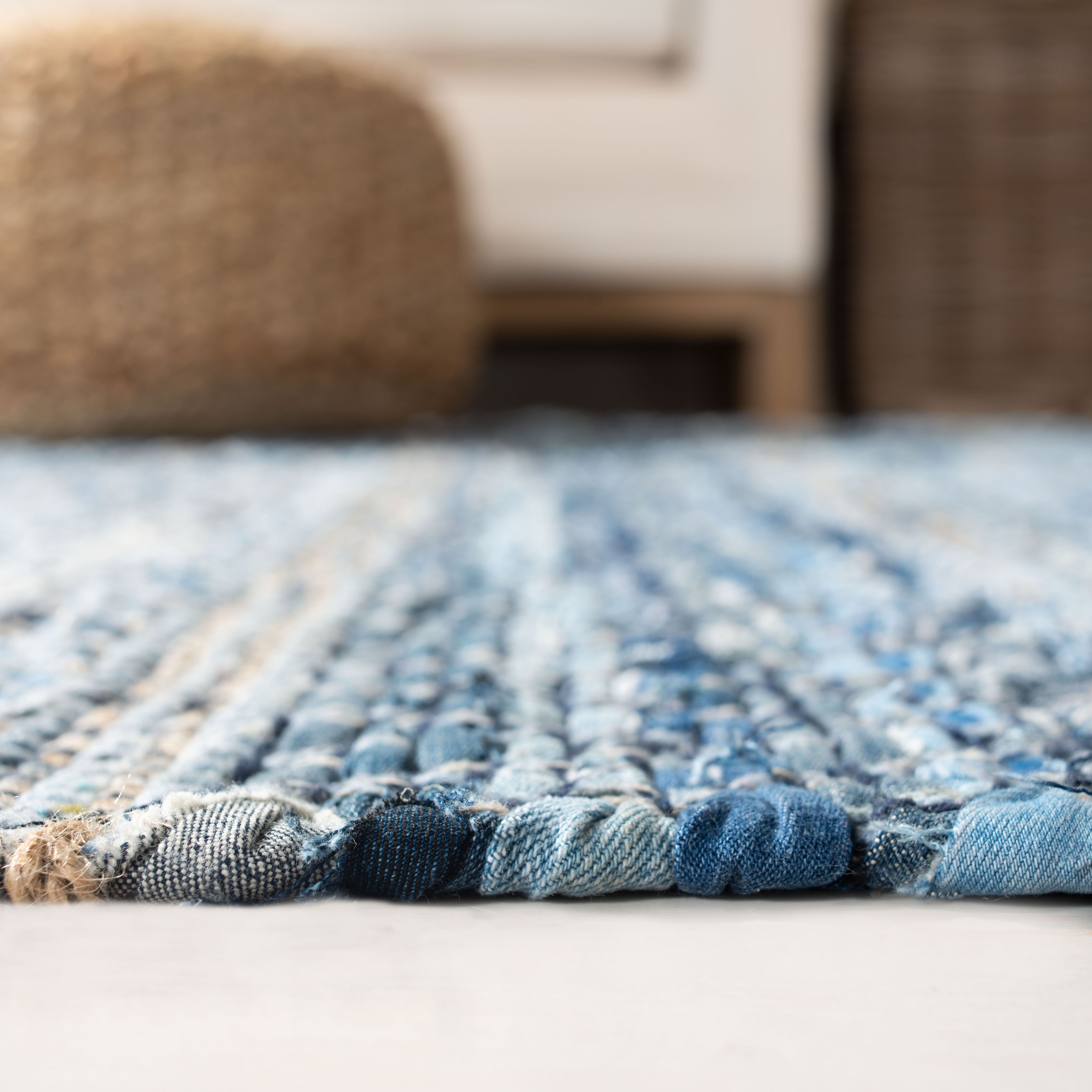SAFAVIEH Montauk Nicholas Braided Striped Area Rug, Blue, 5' x 8'