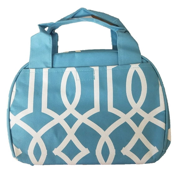 Womens Lunchbox Geometric Aztec School Camp Insulated Zipper Lunch Bag Blue