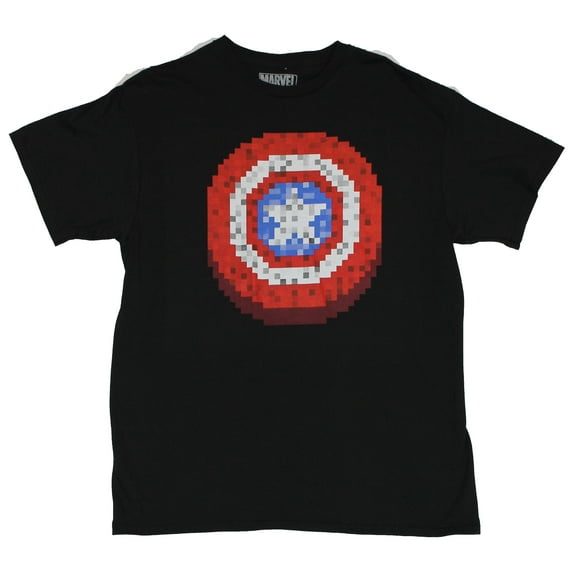 Captain America (Marvel Comics) Mens T-Shirt - 8-Bit Style Shield Logo Image (Medium)