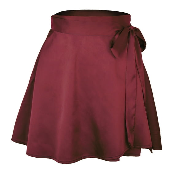 Wenseny Satin Silky A-Line Skirt for Women Side Lace-Up Wrap Skirts Red S