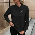 thumbnail image 4 of ABATAB Women's Button Ruched V Neck Tops Casual Long Sleeve Blouse Loose Fit Solid Color Pullover Sweatshirts Ladies Fashion(X-Large,Black), 4 of 5