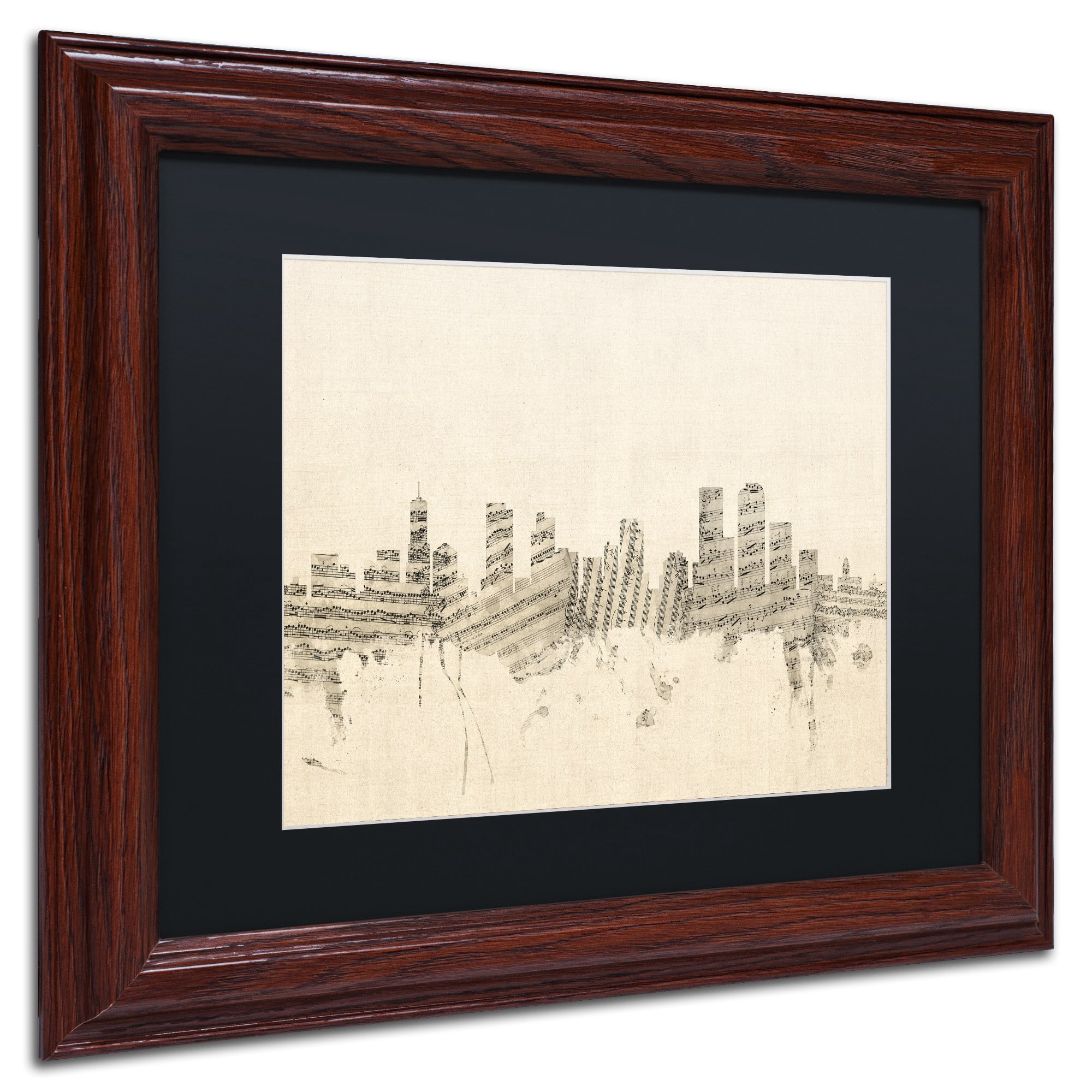 Trademark Fine Art ''Denver Skyline Sheet Music'' by Michael Tompsett 16" x 20" Black Matted Wood