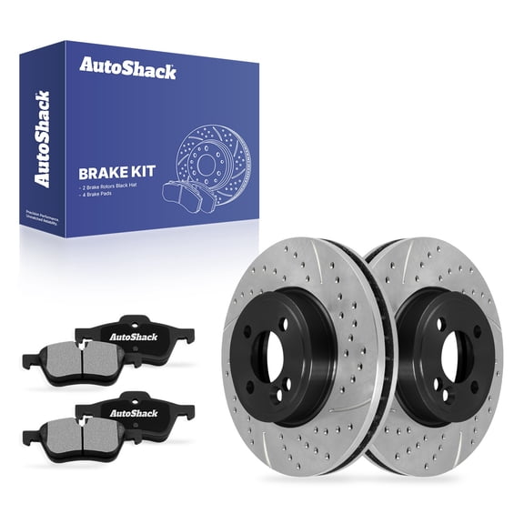 AutoShack Front Vented Drilled & Slotted E-Coated Brake Rotors   Ceramic Pads 6-PC Brake Kit Replacement for 2007-2014 Mini Cooper ShadowGuard 11.57" (294 mm)