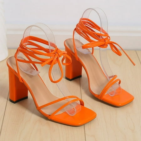 

Lace Up High Heels Tie Up Strappy Chunky Block Round Toe Heels for Women Comfortable Dressy Heeled Sandals
