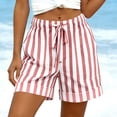 thumbnail image 3 of YTCAMLO Striped Womens Wide Leg Shorts Casual Elastic Waist Lounge Shorts with Pockets Drawstring Loose Fit Beach Shorts, 3 of 7