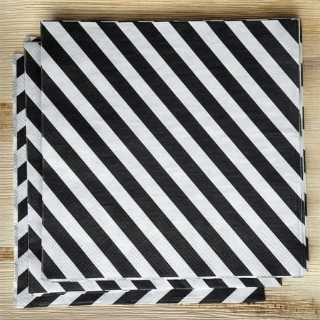 Efavormart Diagonal Striped Restaurant Party Beverage Paper Napkins - Black and White - 20 PSC