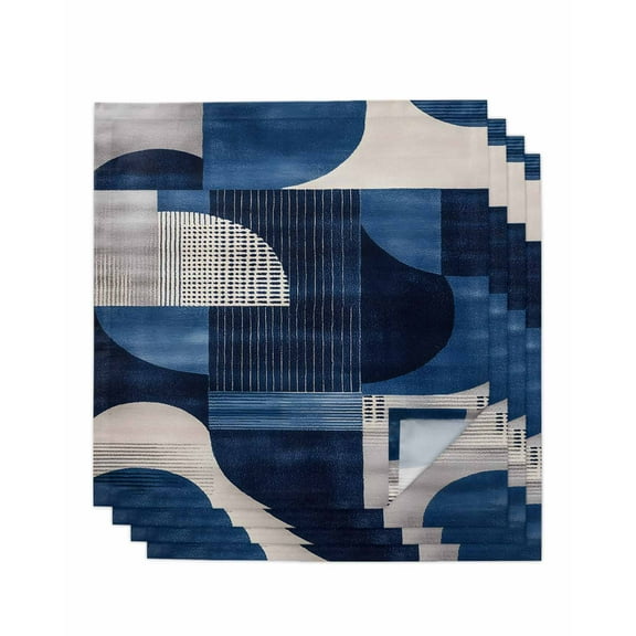 nqOlkjepod Vintage Blue Geometric Cloth Napkins Set of 4 Reusable Dinner Napkins, White Black Blue Abstract Cocktail Napkin Washable Table Napkins for Wedding/Holiday Party/Baby Shower 20"x20"