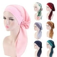 thumbnail image 2 of Solid Color Smooth Headscarf Cap Traditional Imitation Silk Lacing Up Head Wrap Hair Accessories, 2 of 7