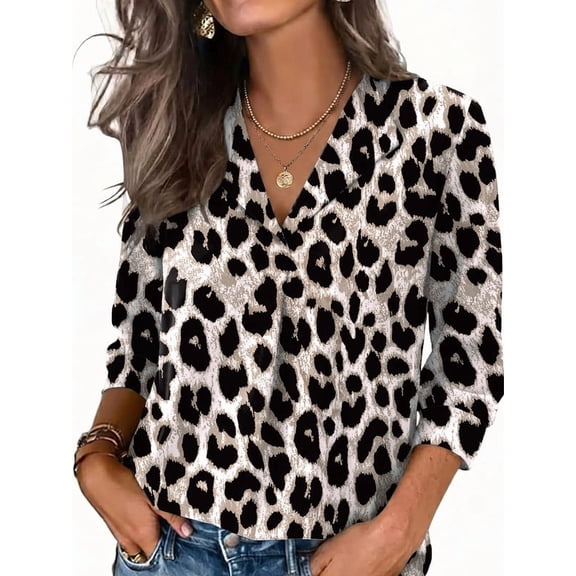 WIHOLL Tops for Women 3/4 Length Sleeve V Neck Lightweight Business Casual Blouses Spring Summer Work Outfits