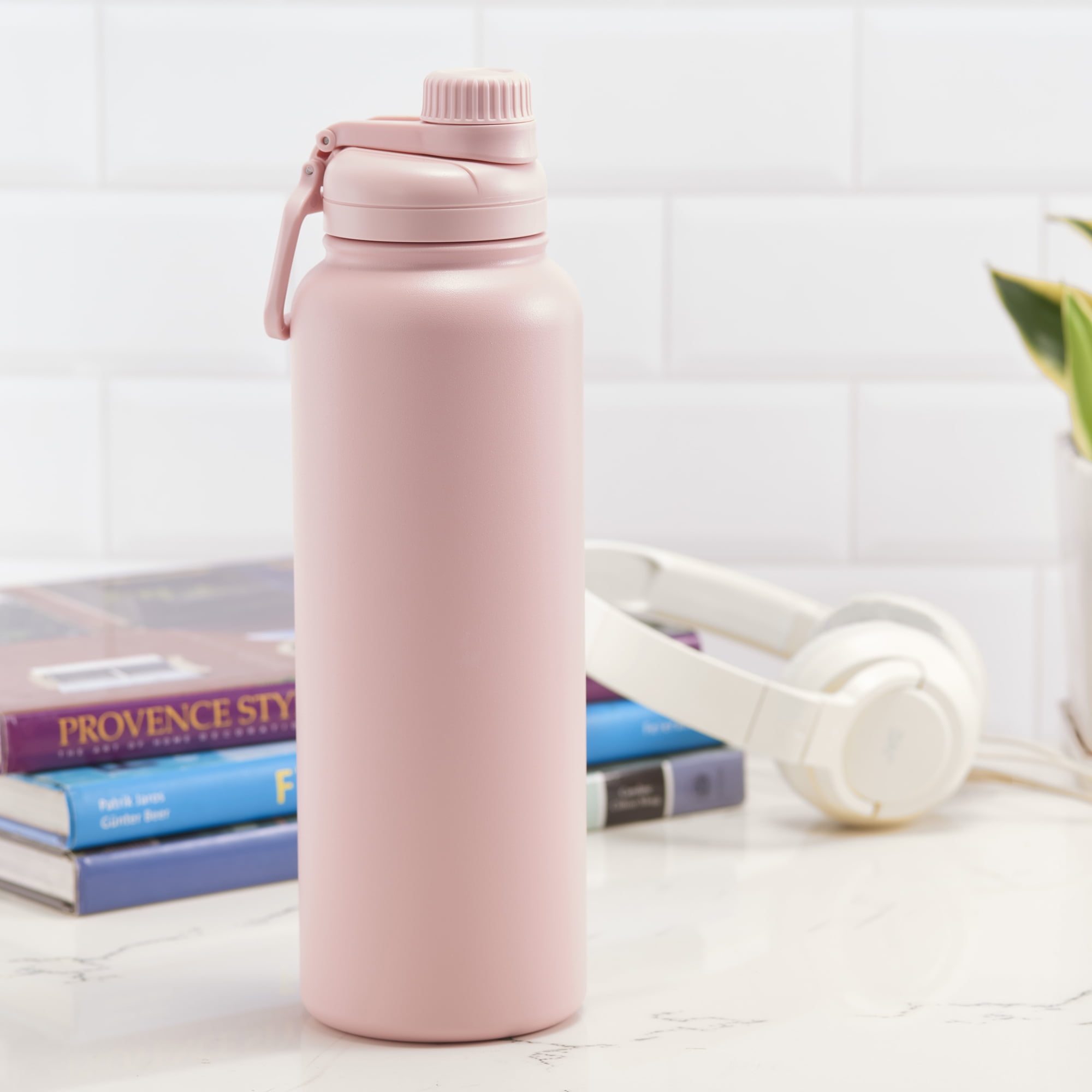 Mainstays 24 fl oz Pearl Blush Solid Print Insulated Stainless Steel Water Bottle with Flip-Top Lid, Size: One Size