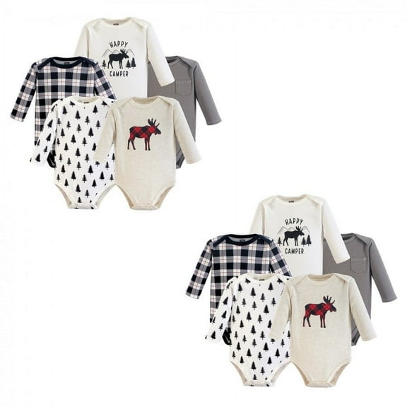 Hudson Baby Unisex Baby Cotton Long-Sleeve Bodysuits, Moose 10-Piece, 0-3 Months