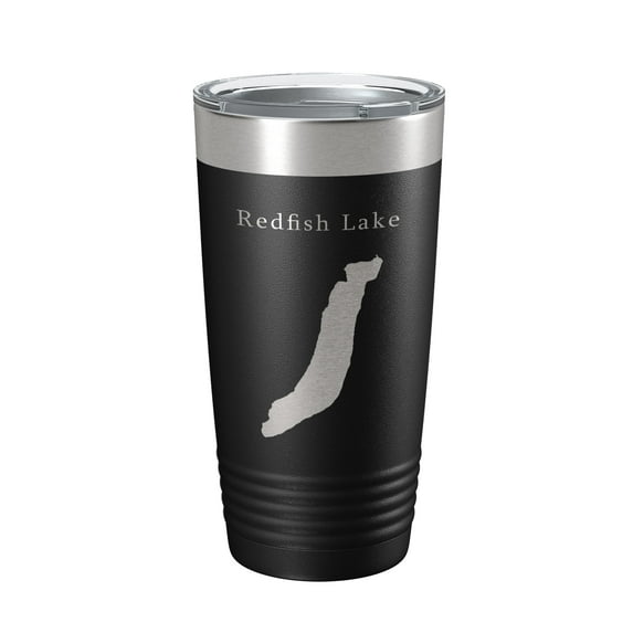 Redfish Lake Map Tumbler Travel Mug Insulated Laser Engraved Coffee Cup Idaho 20 oz Black