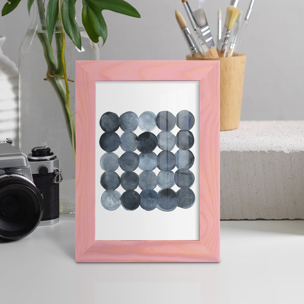 Blue Grey Density I -Framed Print w/glass-Sunset Pink