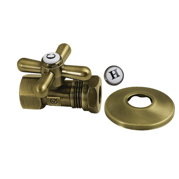 Kingston Brass CC44153XK 1/2" FIP x 1/2" or 7/16" Slip Joint Quarter-Turn Straight Shut-Off Valve with Flange, Antique Brass