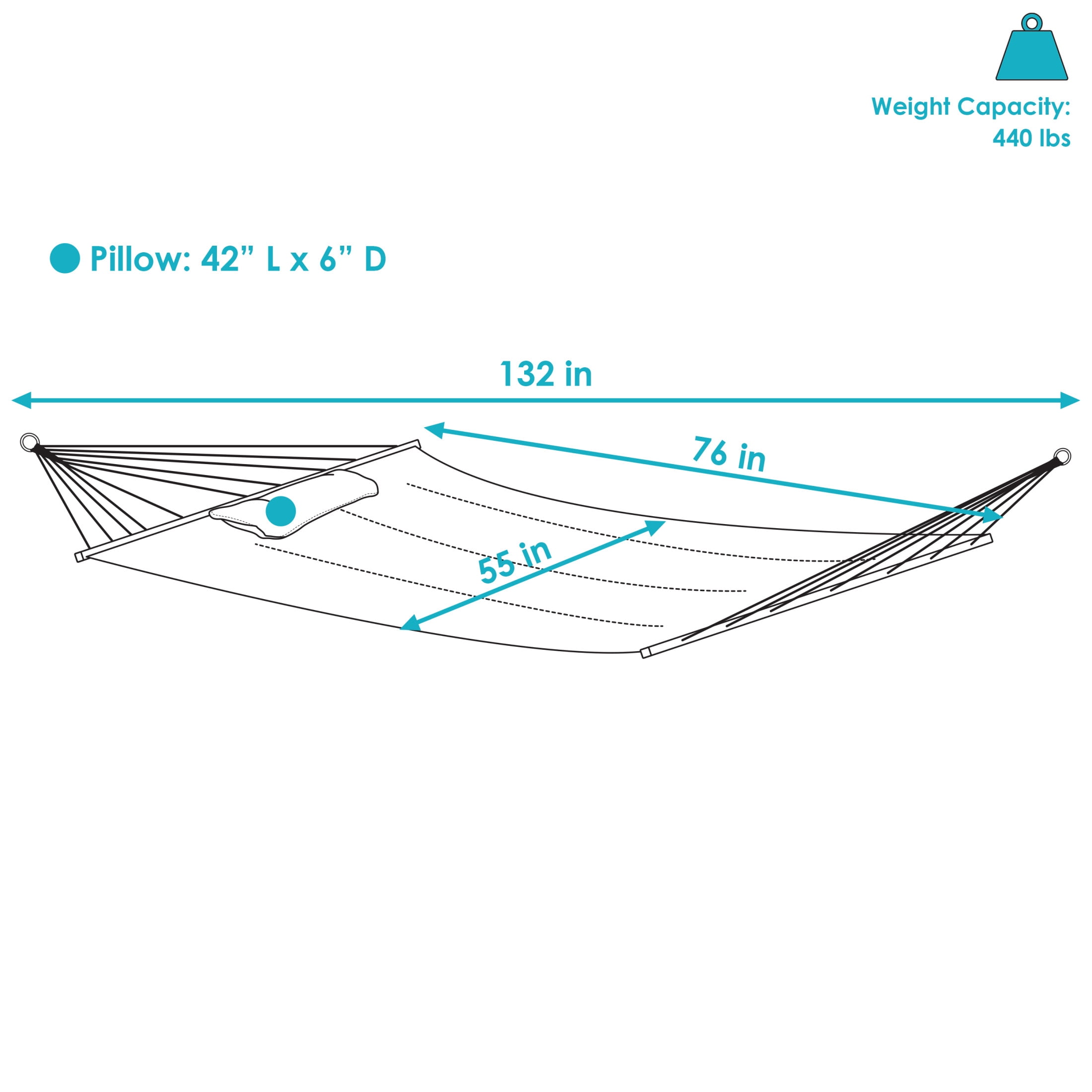 Sunnydaze 2-Person Quilted Polyester Spreader Bar Hammock, 440 lb - Tidal Wave