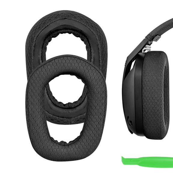 Geekria Comfort Mesh Fabric Replacement Ear Pads for Logitech G435 G335 Headphones, Ear Cushions with Video Guide (Black)