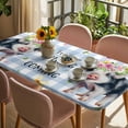 thumbnail image 3 of Spring Pig Table Cloths for 3 Foot Rectangle Tables, Butterfly Botanical Floral Blue Plaid Patio Waterproof Elastic Fitted Tablecloths, Washable Rectangular Table Cover for Camping, 3 of 8