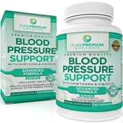 PurePremium Blood Pressure Supplements with Hawthorn Berry, Hibiscus -Garlic Supplements for Normal Nitric Oxide Supplement - 90 Caps