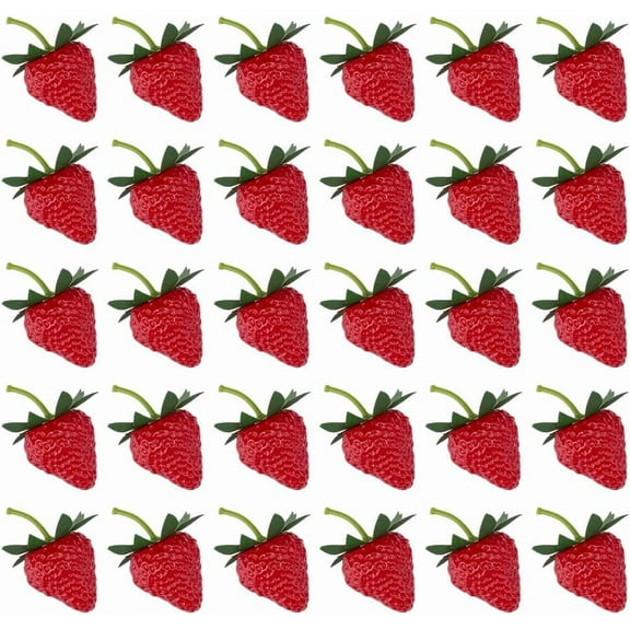 30Pcs Artificial Strawberry Small Lifelike Fruit Decorative Plastic Simulation Red Strawberries Faux Ornament for Photography Prop Home Kitchen Table Decor Cabinet Party Craft DIY