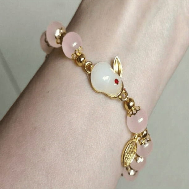 New Jade Rabbit Bracelet Female Niche Design Rabbit Jade Red Agate Elastic Rope Hand Beaded Girlfriend, Girlfriends, Mother Birthday Gift