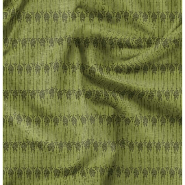 Soimoi Green polyester Crepe Fabric Giraffe Animal Print Fabric by The Yard 52 Inch Wide