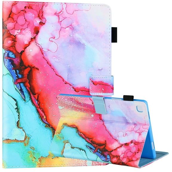 Folio Case for 2021 Samsung Galaxy Tab A8 10.5" (SM-X200 or SM-X205) - Flip Lightweight Wallet Case with Stand / Card Holders, Synthetic Leather Protective Fold Stand Cute Cover (Colorful Marble)