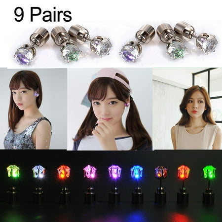 Iclover 9 Pairs Light Up Led Earrings Studs Flashing Iclover 9 Pairs Light Up Led Earrings Studs Flashing Blinking Ear Dance Party Uni For