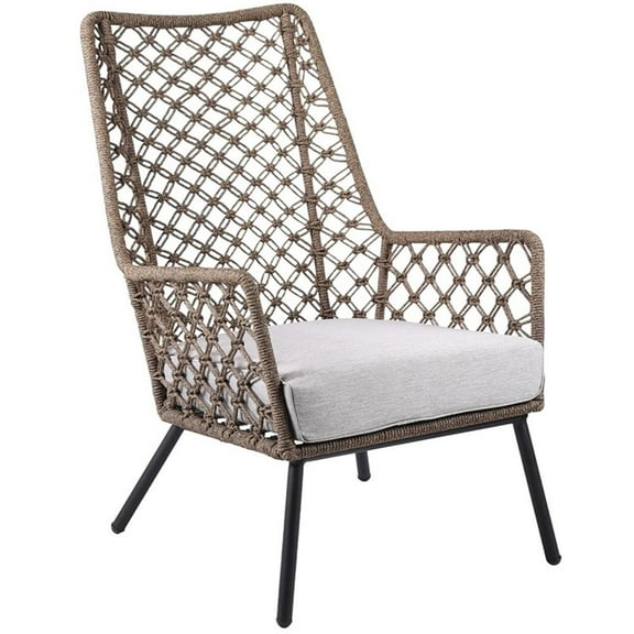 Afuera Living Modern Fabric/Rope/Metal Outdoor Lounge Chair in Brown