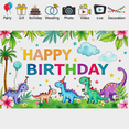 thumbnail image 2 of Colorful Dinosaur Themed Happy Birthday Banner with Tropical Leaves and Balloons Background Party Decoration Backdrop for Birthday Parties Photography Props Kids Celebrations, 2 of 7