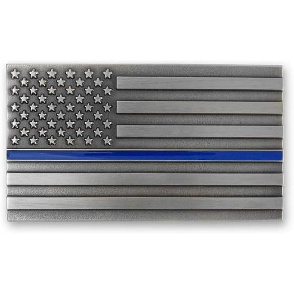 Indiana Metal Craft Enamel Thin Blue Line Belt Buckle Pewter with Belt - Made in the USA