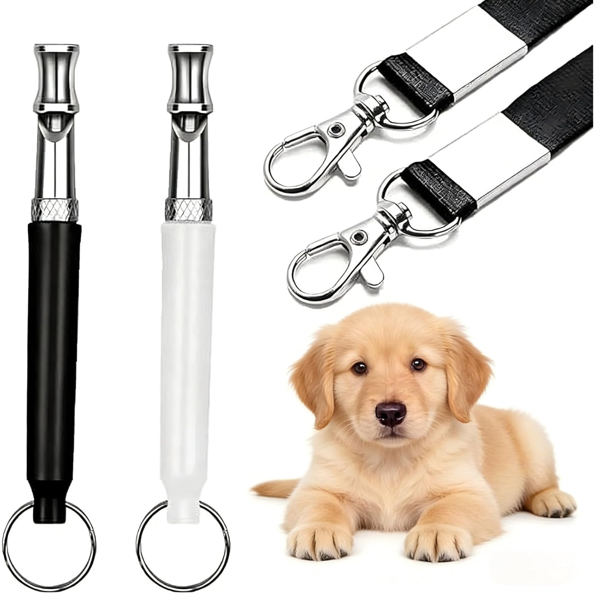 2 Pack Adjustable Frequency Ultrasonic Dog Training Whistle with Lanyard, Silent Dog Whistle for Bark Control and Recall Training, Outdoor Puppy Obedience Tool