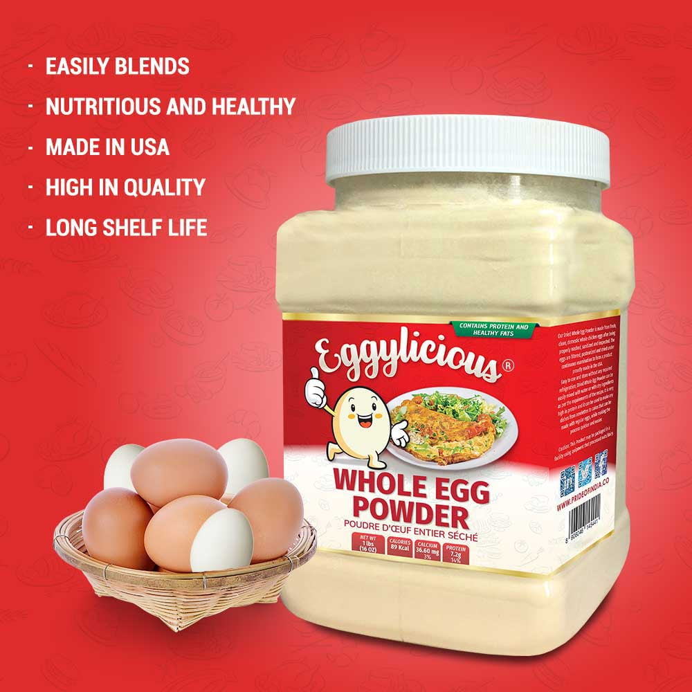 Eggylicious Whole Egg Powder, Dried Natural Protein Powder, Made from Fresh Eggs White & Yolk mixed, Pasteurized, 1lbs (16oz)