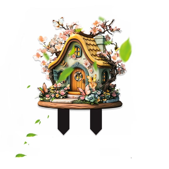 Spring and Summer Blooming 2D Flat Acrylic Flooring, Garden Wooden Stakes, Courtyard Potted Plants