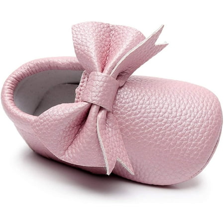 Double Bow Fringe Baby Moccasins - Soft Sole Baby Shoes Girls Toddler Crib Flats