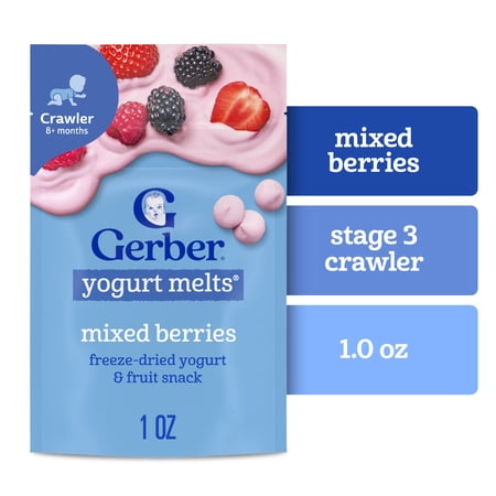Gerber Stage 3 Baby Food Snacks, Mixed Berries Yogurt Melts, Baby Led Feeding 1 oz