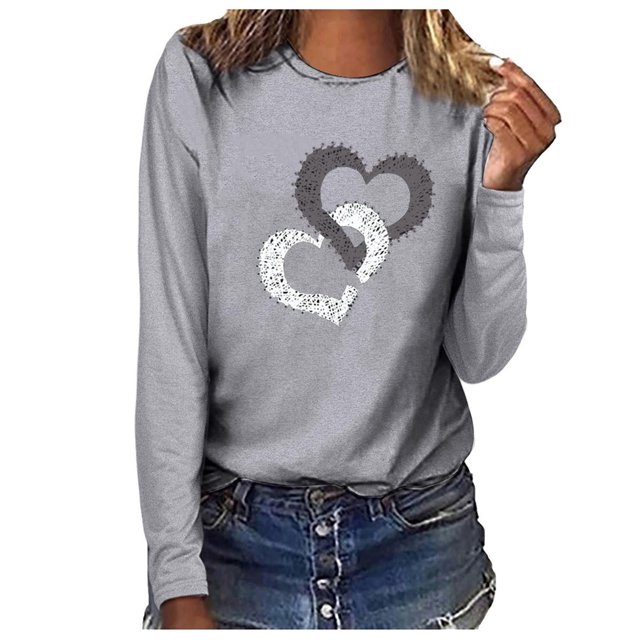 IROINID Liquidation Hauts à Manches Longues pour Femmes T-shirt Imprimé Col Rond Ample Blouse, Gris