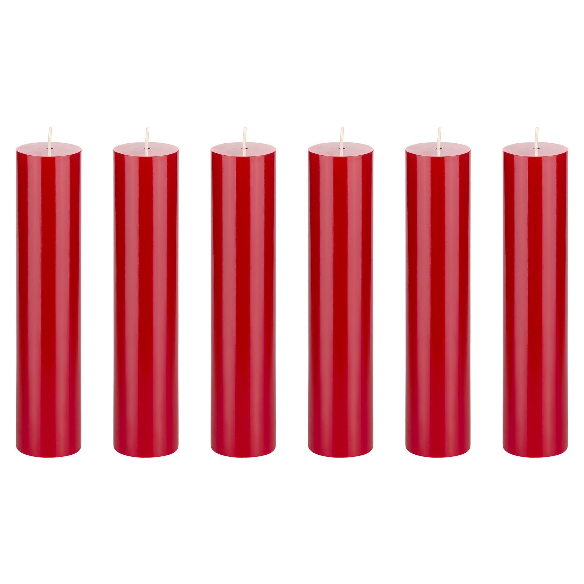 Mega Candles 6 pcs Unscented Red Round Pillar Candle, Hand Poured Premium Wax Candles 2 Inch x 9