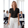 thumbnail image 3 of Jsaierl Tops for Women Short Sleeve Plus Size Elegant Button Up Shirts V Neck Work Tunic Blouses Fashion Solid T-shirts Top XS-2XL, 3 of 9
