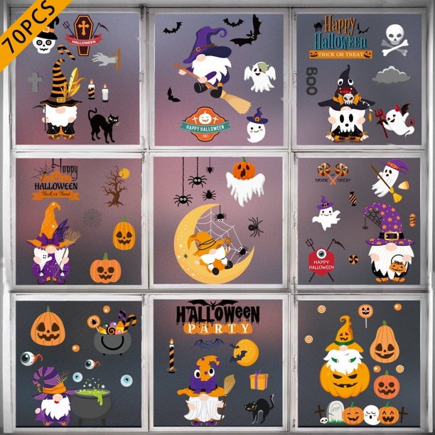 70 Piezas de Adhesivos para Ventanas de Halloween, Adhesivos para Ventanas de Halloween, Adhesivos para Ventanas de Esqueleto, Decoraciones para Ventanas de Halloween para Paredes de Vidrio, Suministr