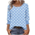 thumbnail image 1 of Lenpel T-Shirts pour Femmes Manches 3/4 à Volants Col Rond Boutons Imprimés Tunique Décontractée Ample Blouses Graphiques (Bleu Clair, Moyen), 1 of 7