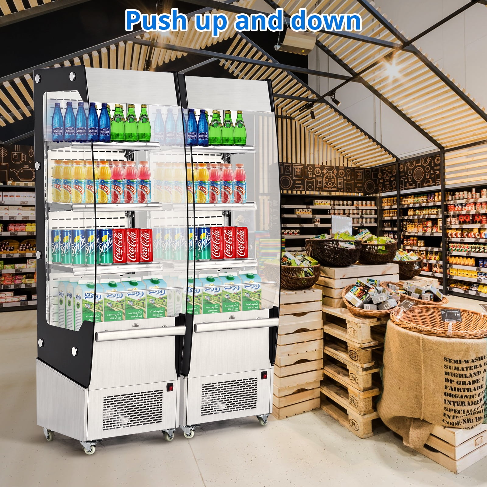 Acekid 220L Commercial Display Refrigerator, Cake Fridge, Double-Layered Glass Door Upright Display Beverage Cooler, Interior LED Lighting