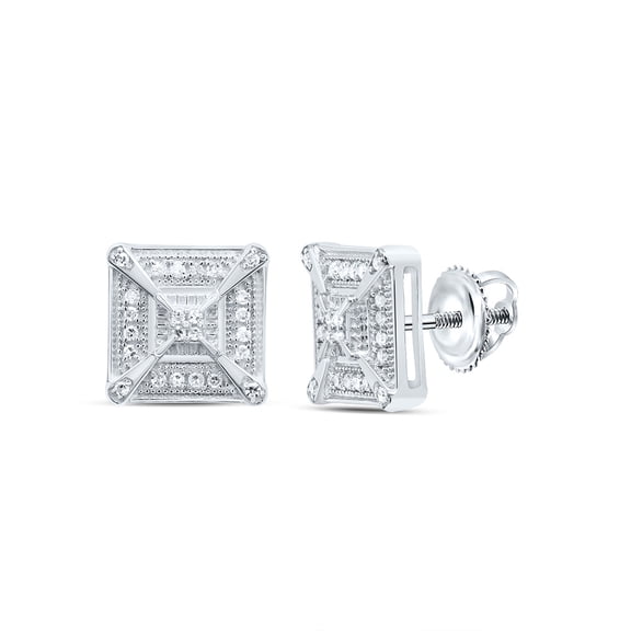 925 Sterling Silver Genuine Diamond Unisex Fancy 'X' Square Stud Earrings 1/6 CT