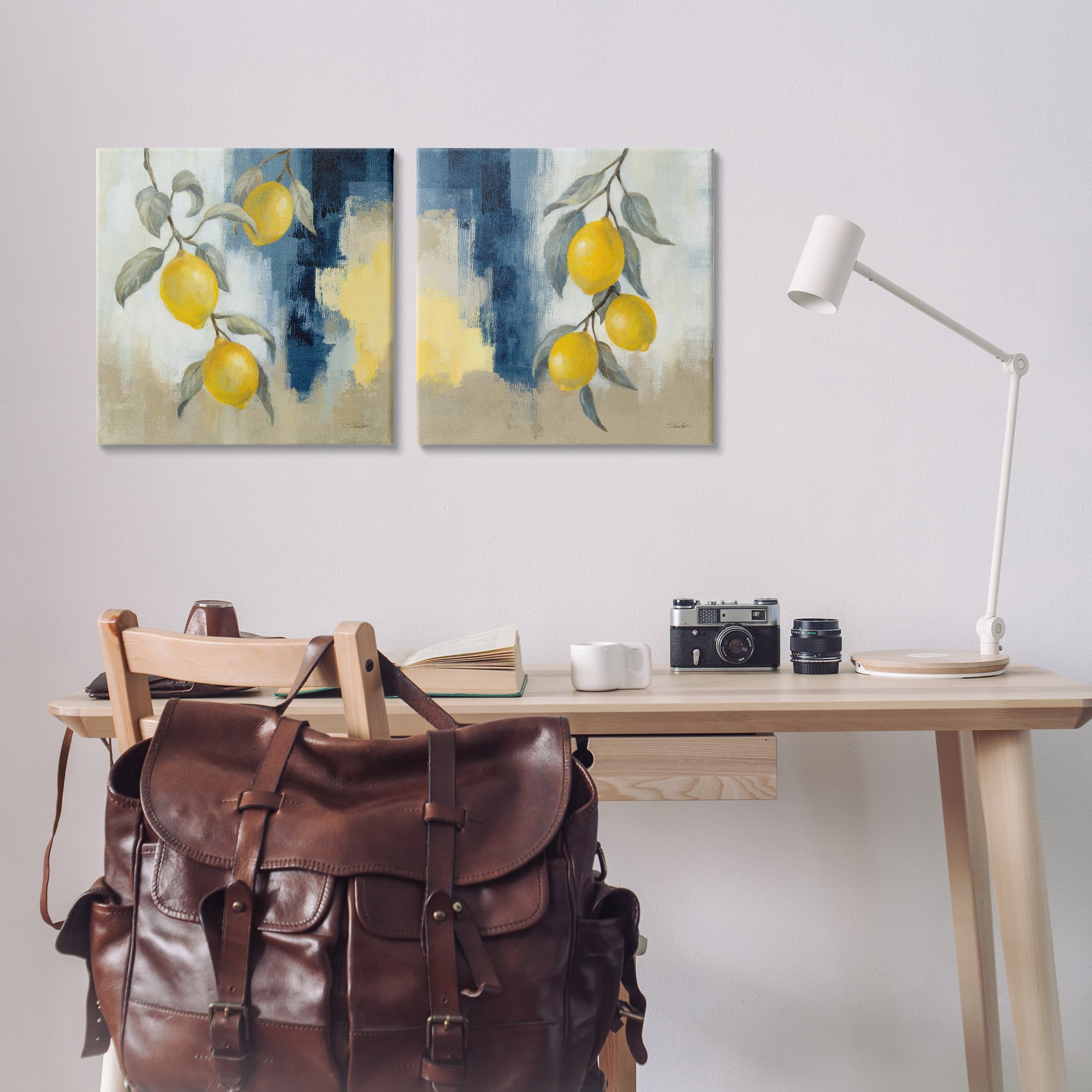 Stupell Industries Abstract Hanging Lemon Fruits Food & Beverage Painting Wrapped Canvas Art Print Wall Art, 17 x 17, Set of 2