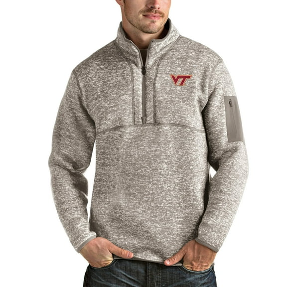 Men's Antigua Oatmeal Virginia Tech Hokies Fortune Half-Zip Pullover Jacket