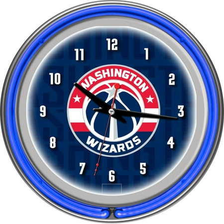 Washington Wizards NBA City Chrome Neon Clock - Red, Navy Blue, Silver, White