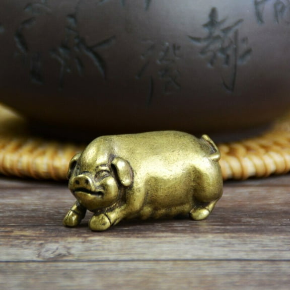 Pig Small Statue Ornaments Solid Brass Desktop Tea Pet Decorations Animal